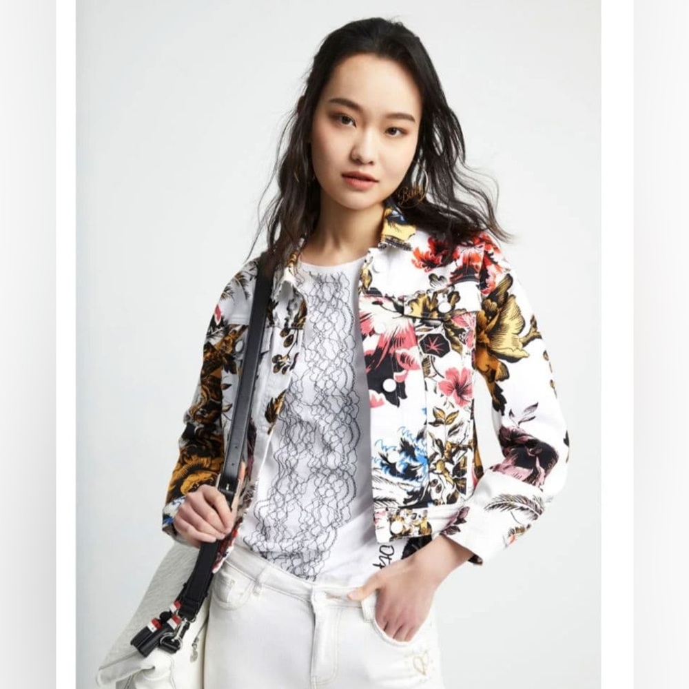 Desigual Denim Floral Jacket, XS